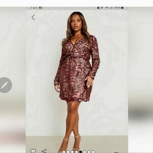 NWT boohoo pink sequin dress size 20
